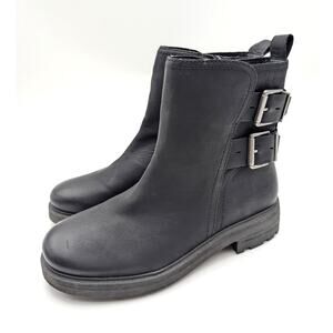 Lucky Brand Candre Double Buckle Lug Sole Boots Women's Black Size US10M EU41.5
